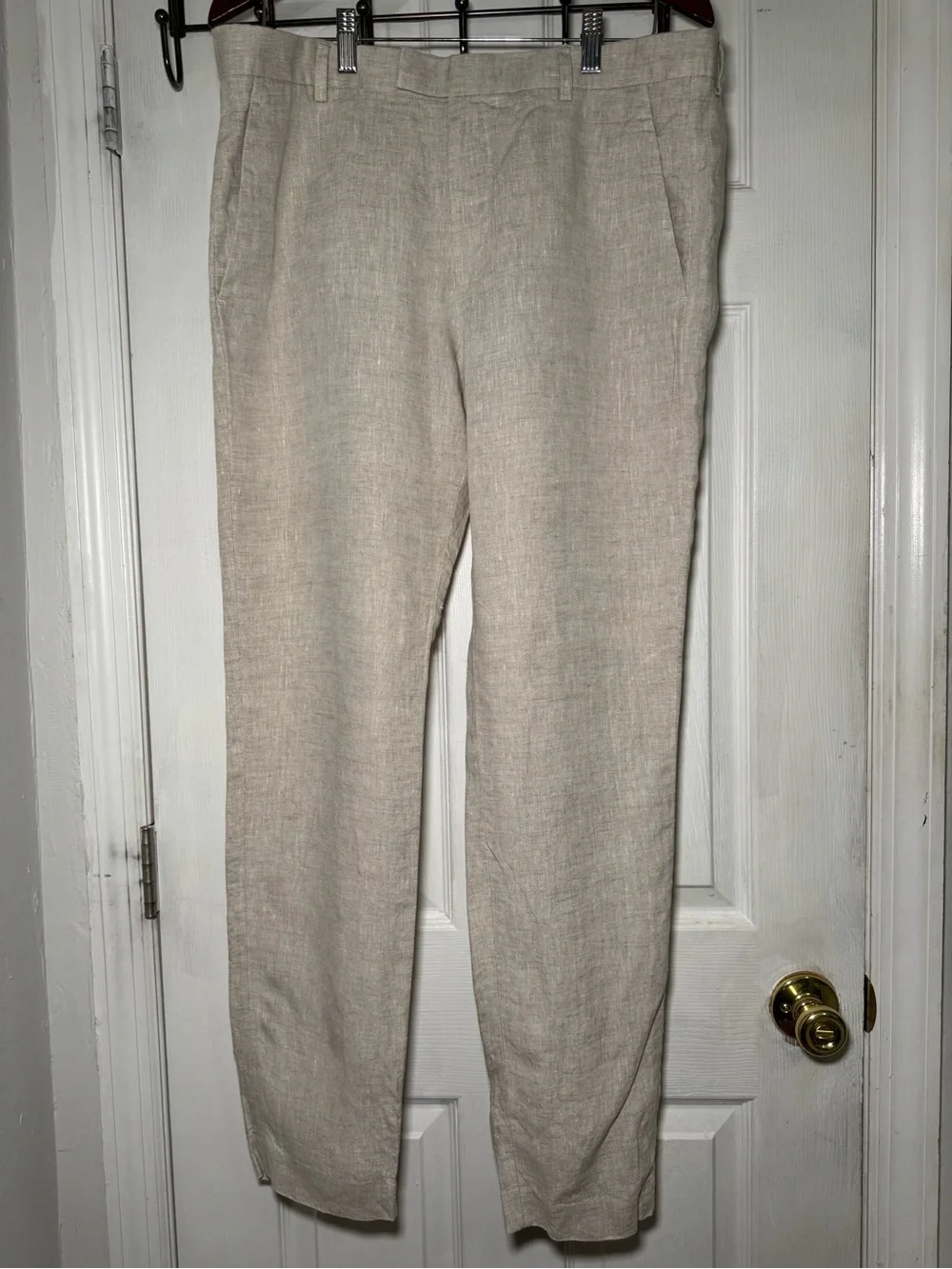 H&M Men's Khaki Linen-Blend Straight Chinos - Light Tan